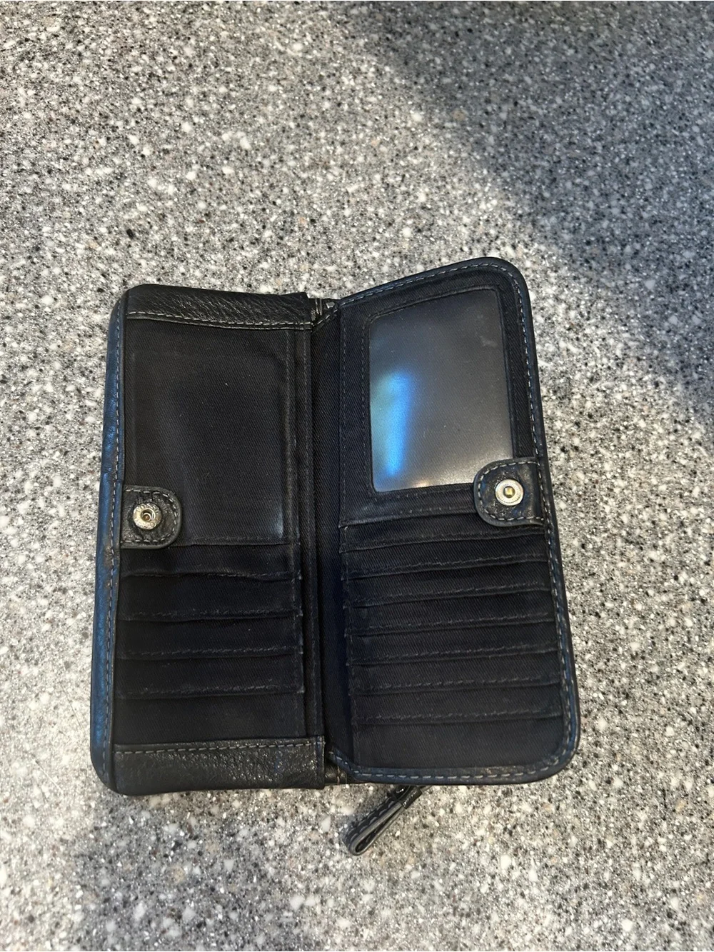 Vintage Pebbled Fossil Black Leather Zip Wallet Pouch